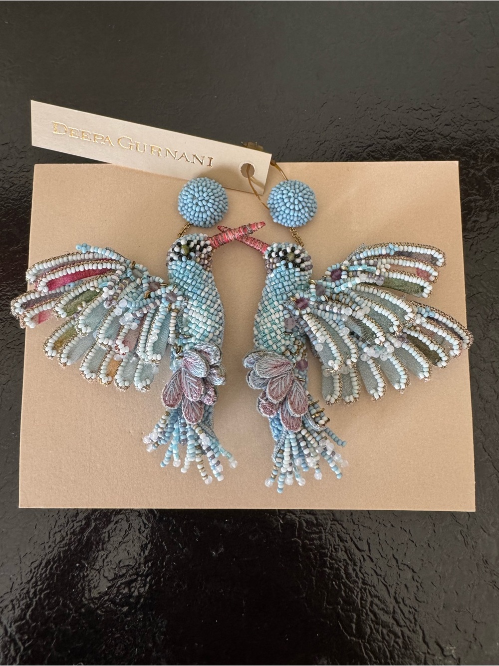 Deepa Gurnani Beaded Hummingbird Drop Earrings NWT in Light Blue/White - Picture 4 of 11